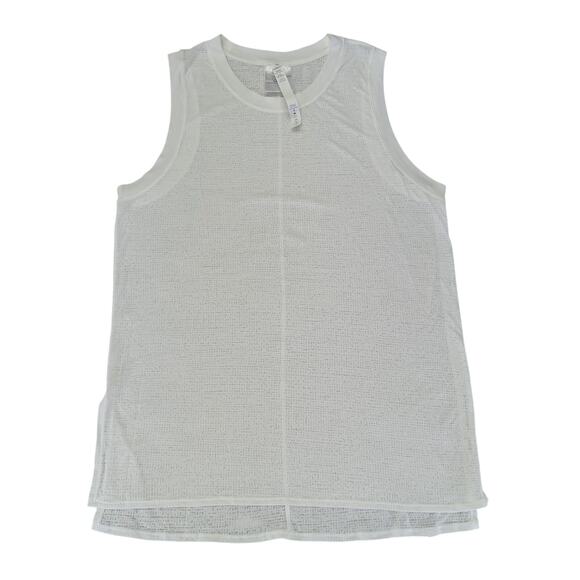 Lululemon White Athletic Tank Muscle Long Line Crew Neck‎ Women's Size 8 Sheer - Picture 1 of 8